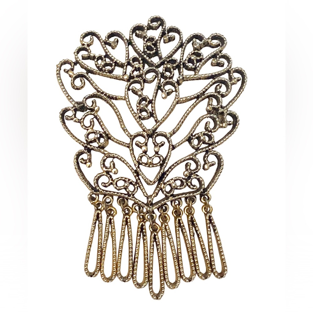 Large Vintage Gold Fringe Brooch Signed GA